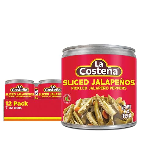 La Costeña Sliced Jalapeno Peppers - Pickled Jalapenos - Jalapeno Pepper - Hot Peppers for Mexican Food, Guacamole, Spicy Nacho & Taco Toppings, Enchiladas & Salsa - 7oz, 12 Pack Canned Jalapenos