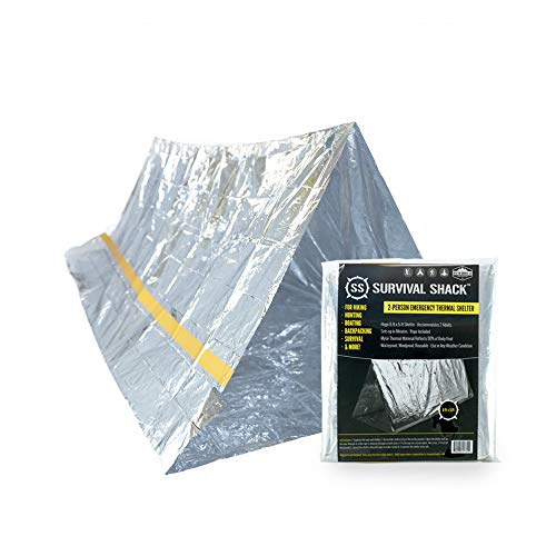 SharpSurvival Shack Emergency Survival Shelter Tent – 2 Person Mylar Tube Tent – Lightweight 8′ x 5′ All Weather Waterproof Shelter Conserves Heat – Reflective Tents for Camping/Hiking and More