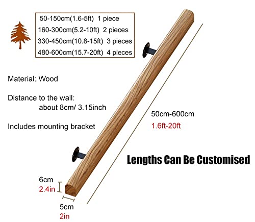 Rampe d'escalier en bois 2,2 m kit barre d'appui murale villa et ferme - 7