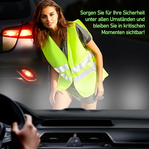 Aerzouser 4 Stück Warnwesten Auto, Sicherheitsweste Auto, Warnwesten, Warnweste Auto,Warnwesten Auto 4er,Warnweste für die Nächtliche Pannenhilfe, Ausgestattet Mit Hochwertigen Reflexstreifen