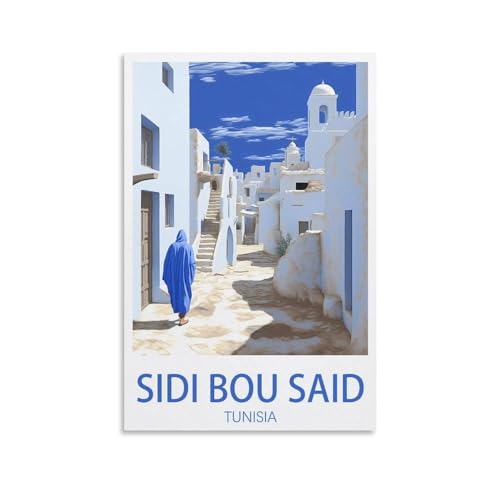Poster vintage Sidi Bou Said Tunisie pour décoration d'intérieur - 20 x 30 cm