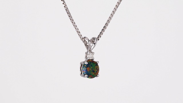 Peora 14K White Gold Created Blue Opal Pendant With Genuine Diamond Accent - 6.5mm Round Solitaire (Includes Silver Chain) - View #9