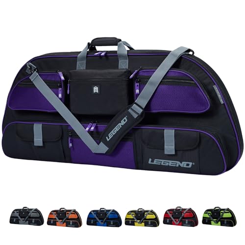 Legend Apollo Soft Bow Case for Compound Bow - Compound Bow Case with Multiple Storage & Foam Padding Lightweight Bow and Arrow Case for Archery Accessories Premium Bow Bag - 44 Black/Purple
