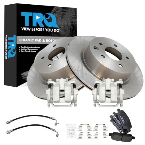 Image of TRQ Rear Brake Pad and Rotor Set Ceramic Calipers Compatible with 2005-2007 Infiniti G35 2007-2008 Nissan 350Z