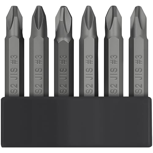 6-Piece Magnetic JIS Screwdriver Bit Set for Japanese Car Motorcycle & Related Equipment Repair - (#1 #2 #3 x2) 50mm Long 1/4 Hex Shank
