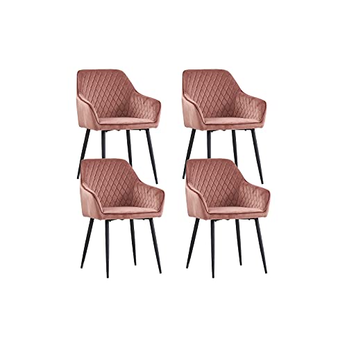 JYMTOM Juego de 4 sillas de comedor, silla de cocina, silla tapizada, sillón con respaldo, reposabrazos y patas de metal (rosa, 4 unidades) Cover