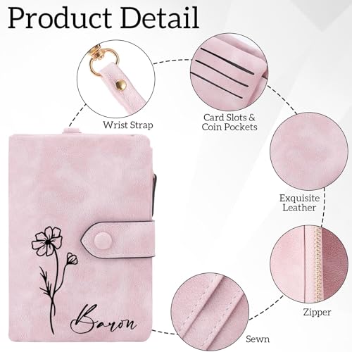 Custom Elegant Women's RFID Leather Wallet with Photo Insert,Card Slots, ID Window & Zipper Coin Purse – Stylish Bifold Design for Everyday Use, Mother's Day Gift for Her (Grey) 6