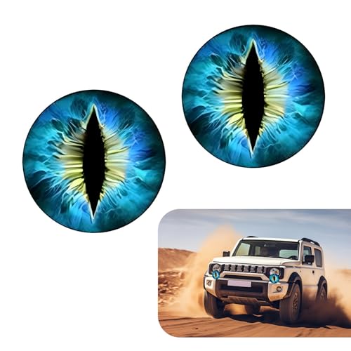 Image of 2 PCS Beast Eyes Decals, 3D Stereo Eyes Light Stickers, Round Eyes Light Decal, Wrangler Accessories Eyes Modification, Cool Car Body Decoration Stickers, Compatible with Wrangler (Blue)
