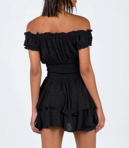 Image of R.Vivimos Women's Summer Cotton Puff Sleeves Layered Ruffles Casual Boho Swing Mini Dresses