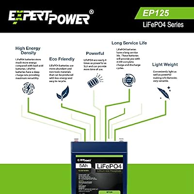 ExpertPower Battery & Charger Bundle - 12V 2A Charger / 12V 5Ah Battery Lithium LiFePO4