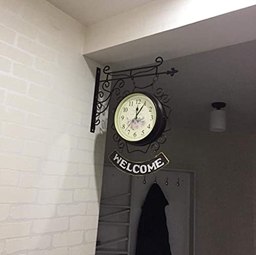 Reloj de pared de doble cara retro e interior para salón o porche 5