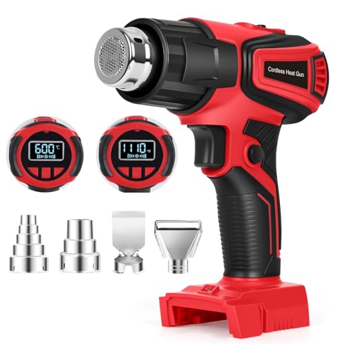 Cordless Heat Gun Compatible with Milwaukee M18 Battery Fast Heating Variable Temp (122F~1112F) Hot Gun LCD Display and 4 Nozzle for Shrink Tubing Resin DIY(No Battery Not Made by Milwaukee)