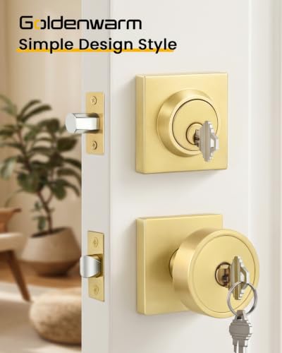 Image of Goldenwarm Exterior Door Lock Set with Deadbolt, Keyed Alike Gold Front Door Knob, Heavy Duty Zinc Alloy Entry Door Locksets with Deadbolt, 1 Pack