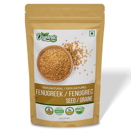 ORGANIC ZING メティ種子およびトリゴネラ・フォエヌム・グラエカムとしても知られる有機フェヌグリーク種子 | USDA認定 |ビーガン |防腐剤フリー |インド製品 - 453g 再密封可能な 1 パック いいえ