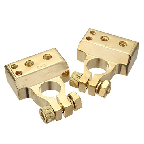 Audew 2 Pcs 4/8 Awg Positive Negative Battery Terminal Platinum Gold Auto Car