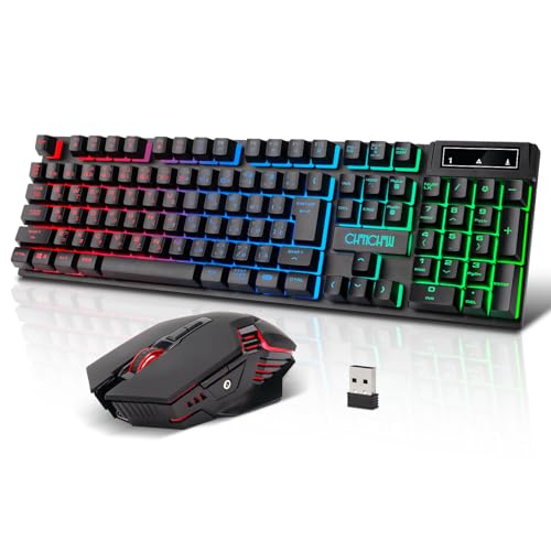 ワイヤレスゲーミングキーボードマウスセット 108キーLEDバックライトRGBキーボー 2.4GHz 無線 充電式 日本語配列 19キー防衝突 4段階DPIマウス ps5 ps4 PC/Windows/Mac対応 日本語説明書付き 220(2.4GHz無線)