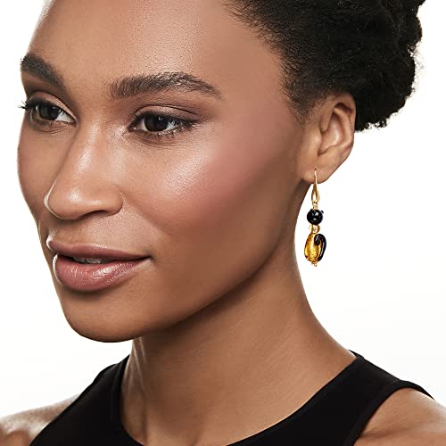 Ross-Simons Italian Black and Golden-Hued Murano Glass Bead Cat Drop Earrings With 18kt Gold Over Sterling2