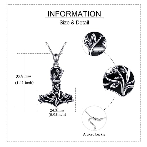 Thor Hammer Necklace 925 Sterling Silver Mjolnir Tree of Life Pendant Necklace Viking Vegvisir Jewelry for Women wife Mom4