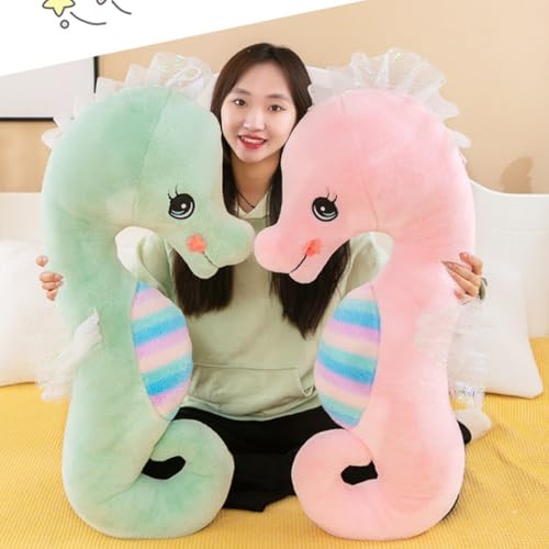 Uixxducc Seepferdchen Kuscheltier Plüschtier Stofftier, Weiches Kissen Geschenk für Kinder/Erwachsene (Grün, 50CM)