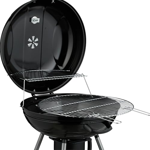 Barbacoa de carbón de 53cm Ø con acabado esmaltado negro y termómetro de precisión Relaxdays 6