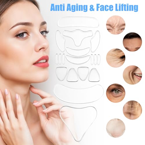 Hpmjz 18 Stück Gesichtsfalten Entferner Streifen Faltenpflaster Anti-Falten Silikon Stirnfalten Maske Wiederverwendbare Facial Patches Gesichtsfalten Pflaster Stirn Falten Pads für Augen Mund