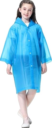 JMP Plain Raincoats for Kids, Reusable Rain Ponchos with Hood and Sleeves Rain Coats for Boys and Girls (Universal, Blue)...