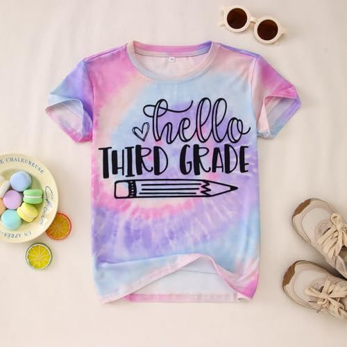 Image of KEKEMI Kid Girls First Day of School Shirt Hello Kindergarten First /Second /Third Grade Tshirt Back to School Tees Tops 4-10Y