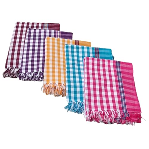 Image of Soft Cotton Bath Towel /Thorthu Non-Terry Gamcha Bath Towels Fast Absorbing and Quick Drying Light Weight, Thin Towels for Bath Men /Women /Kids (75 * 150 cm)-Multicolor (Modern, 4.00)