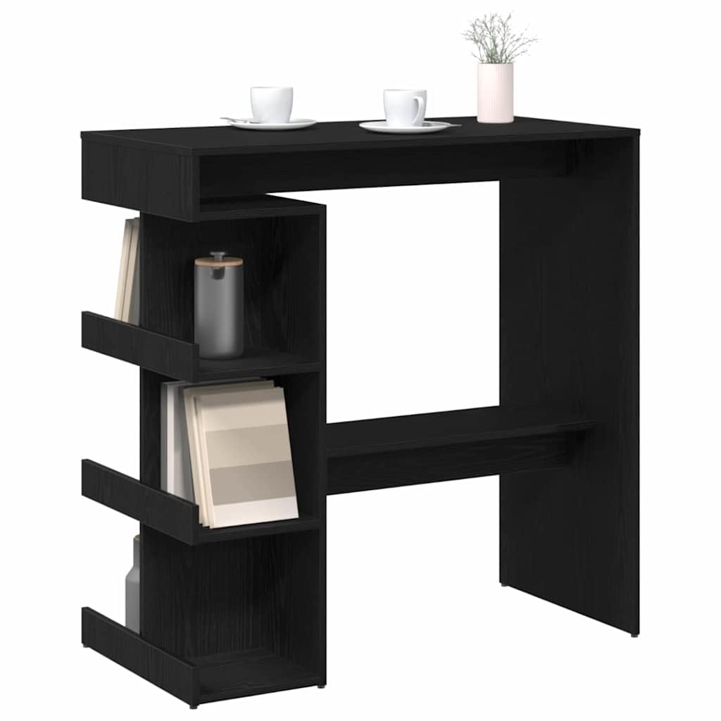 Table de bar rectangulaire aspect chêne noir 100 x 48 x 101,5 cm en bois avec étagères pour espace de rangement, design moderne pour salle à manger et bar de maison, peu encombrant et stable
