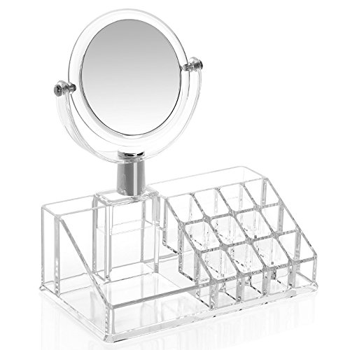 Organizador Maquiagem Acrílico porta Pincel, Batom e Blush com espelho