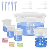 SWIGRANCE Silicone Resin Mixing Measuring Cups for Resin Supplies, 600ml/20oz Bowl, 250 & 100ml Thickened Reusable Silicone Cups for Epoxy Mixing, with Stir Sticks and Pipettes, Jewelry Making
