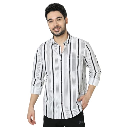 Image of Spykar Men's Relaxed Fit N /A Half Sleeve Striped Casual Shirts