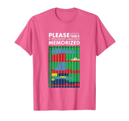 Basic Strategy Black Jack Tshirt Please Leave My Table Tee T-Shirt, Men, Pink Heather, Large