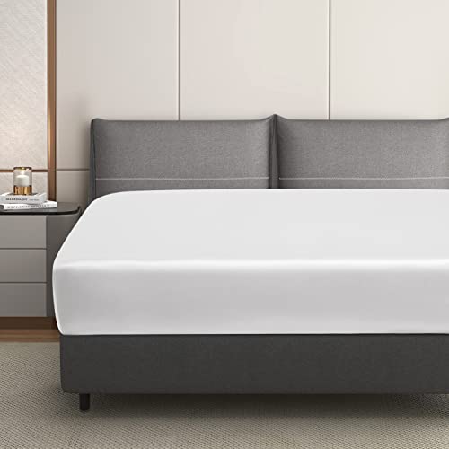 Hommxjf Silk Satin White Queen Fitted Sheet Only, Deep Pocket Fitted Sheet Only, Breathable, Non- Fading, Fully Elasticized Bed Sheets Sold Separately #TOP7