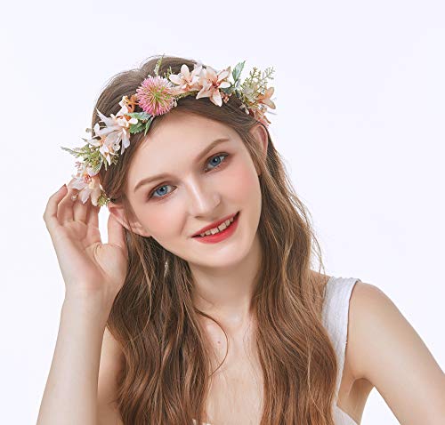 Image of Vivivalue Handmade Adjustable Flower Wreath Headband Halo Floral Crown Garland Headpiece Wedding Festival Party
