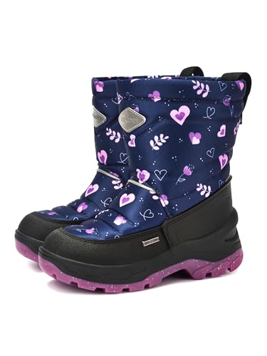 Girls Size 11 US Waterproof Reflective Winter Snow Boots Slip Resistant (Toddler/Little Kid) Floral Pink and Purple Hearts Pattern3