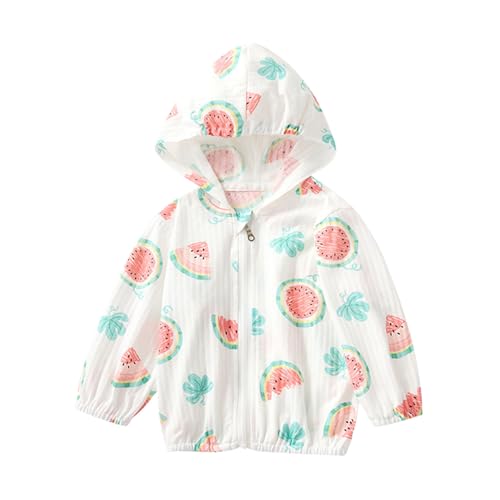 Kids UPF50+ Sun Protection Hoodies Cute Watermelon Print Loose Long Sleeve Zip-Up Cooling Sun Shirts for 1-7 Years