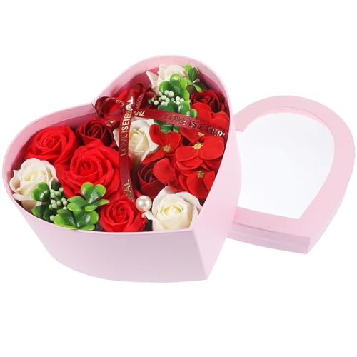 LIFKOME Caja de Flores de Jabón en Forma de Corazón Color Rojo...