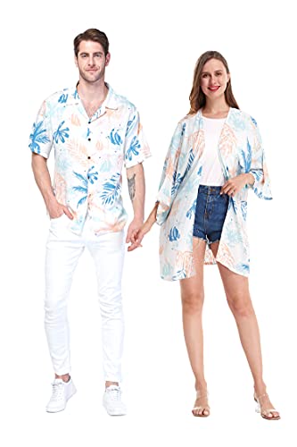 Matchable Couple Hawaiian Luau Shirt or Kimono in Sandy Beach White