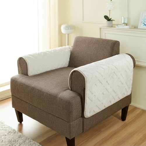 Image of Amazon Basics - Rabbit Fur Make Your Own Sofa Cover |70cm x 70cm| Microfiber Sofa Slipcover | 350 GSM (Beige, 2 Armrest)