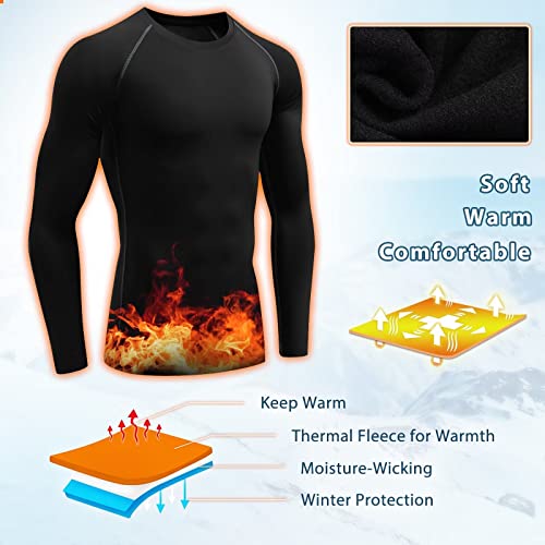 TERODACO Thermal Compression Tops for Men Long Sleeve UPF 50+ Ski Base Layer Mens Breathable Soft Running Top Mens Gym Cycling Sports T Shirts,Warmth Stretchy Quick Dry 3235 Black XXL - Image 4