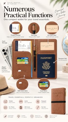 NQQNQQ RFID-Blocking Leather Travel Wallet & Passport Holder with Zipper Pocket, Card Slots, and Phone Compartment – Waterproof Travel Organizer for Women & Men. TG-1 (Pink) - image 3