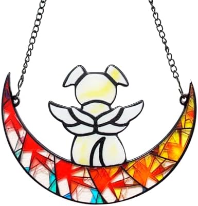 Stained Glass Angel Dog Memorial Suncatcher, Memorial Window Hanging Gifts for Loss of Dog | Sympathy Gifts | Passing Away Remembrance Memory Ornaments for Pet Lovers | Pet Bereavement