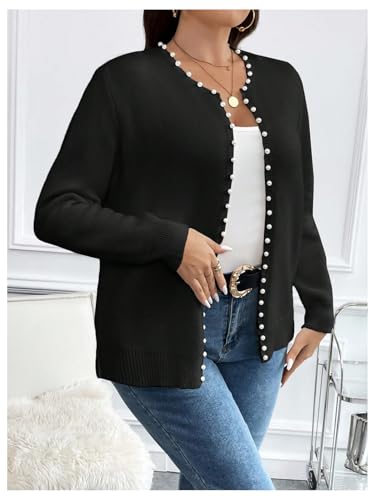 Verdusa Women's Plus Size Faux Pearl Open Front Cardigan Sweaters Elegant Knit Outerwear3