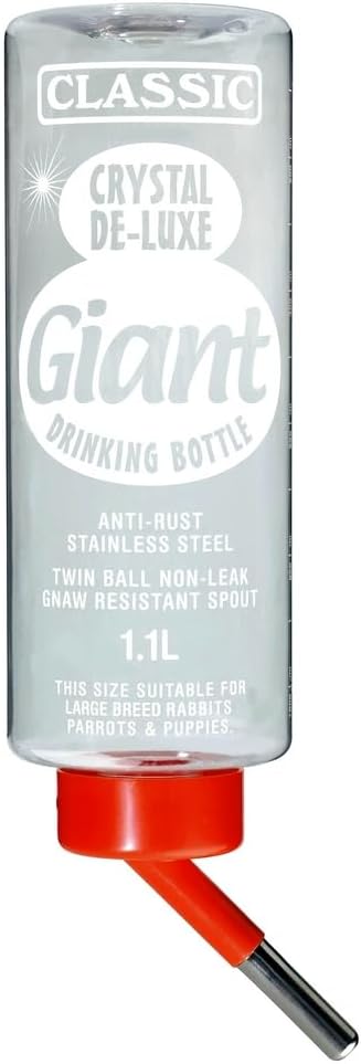 CLASSIC Crystal Deluxe ‘Giant’ Small Animal Drinking Bottle – 38 oz | Non-Leak Water Bottle for Rabbits, Ferrets, Chinchillas & Other Large Small Pets