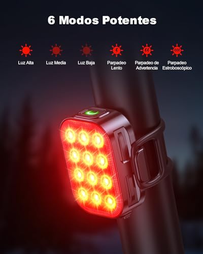 ISEYOU Luz Trasera Bicicleta[2 Pack], Luz Trasera Bici Potente LED con 6 Modos, IP65 Impermeable, Recargable USB-C, Fácil de Instalar, Lámpara Led de Advertencia Seguridad para Casco, Patinete, Bike - imagen 2