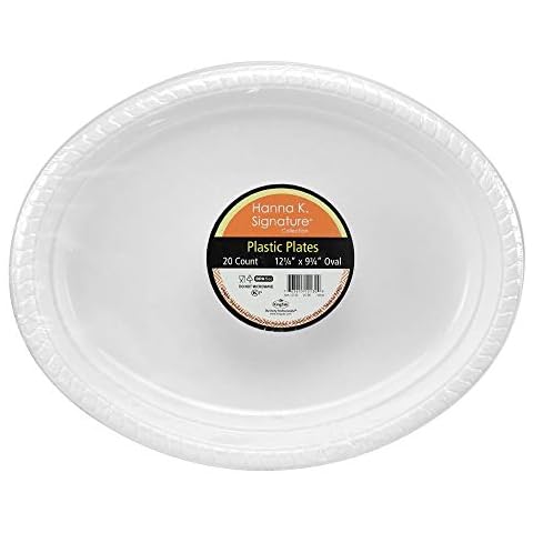 Kingzak White Oval Plates - 12.25" x 9.75" (Pack Of 20) - Premium Heavyweight Plastic Plates Perfect For Parties & Events Cover