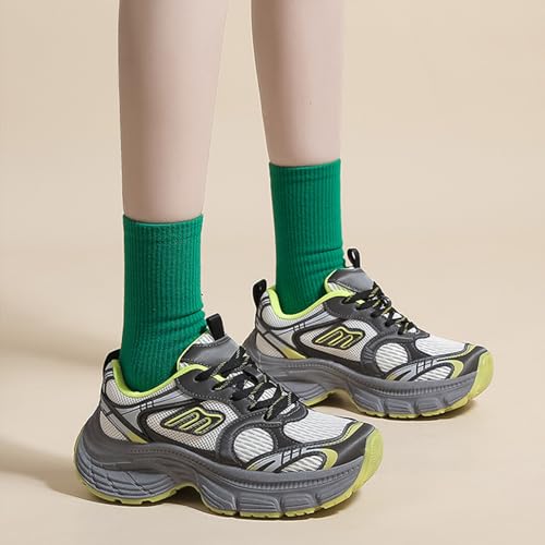 Women's Breathable Dad Shoes Spring Autumn Mesh Thick-Soled White Sneakers Casual Trainers Fashion Lace-up Sports Shoes2