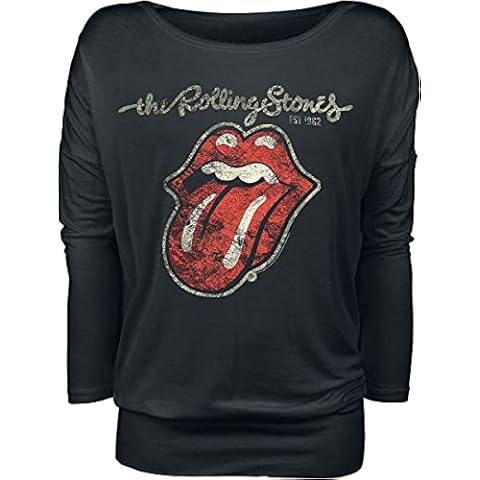 Camiseta Rolling Stones The Plastered Tongue de manga larga para mujer en negro Cover