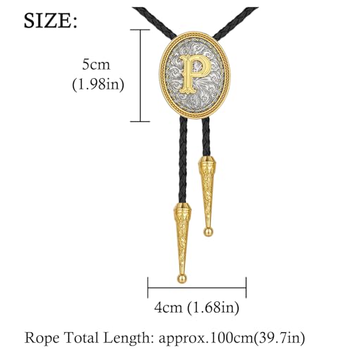 Image of HUABOLA CALYN Bolo tie for Men, Western Cowboy Golden Alphabet Initial Letter ABCDJMR to Y Costume Bolo ties Neckties